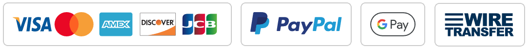 Payment methods: Credit Card, PayPal, GPay, Wire transfer