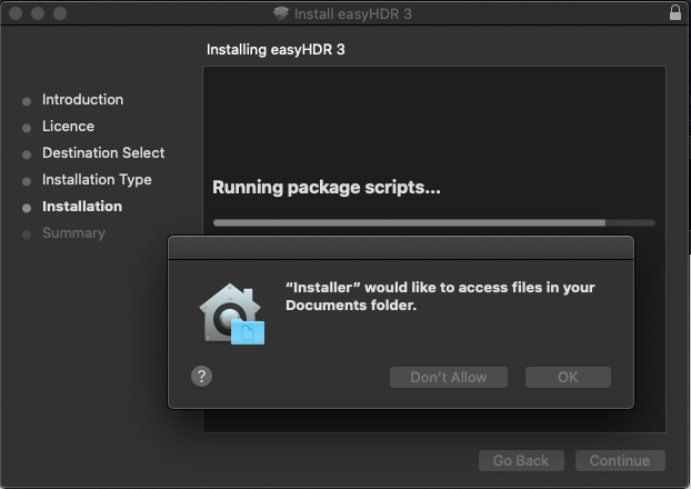 EasyHDR macOS installer asks for permission to access User Documents folder