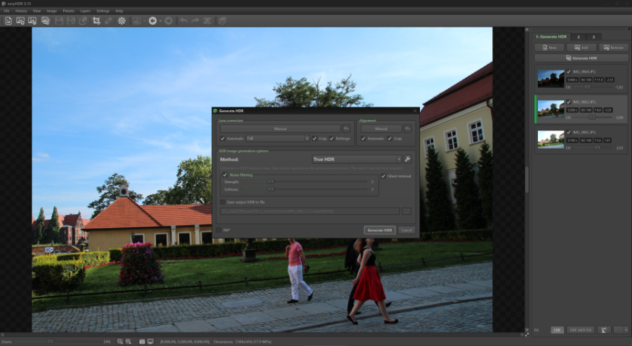 Generating HDR image in easyHDR software