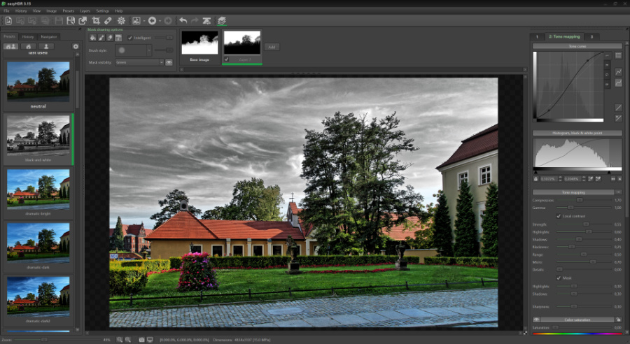 HDR tone mapping with easyHDR, color adjustment